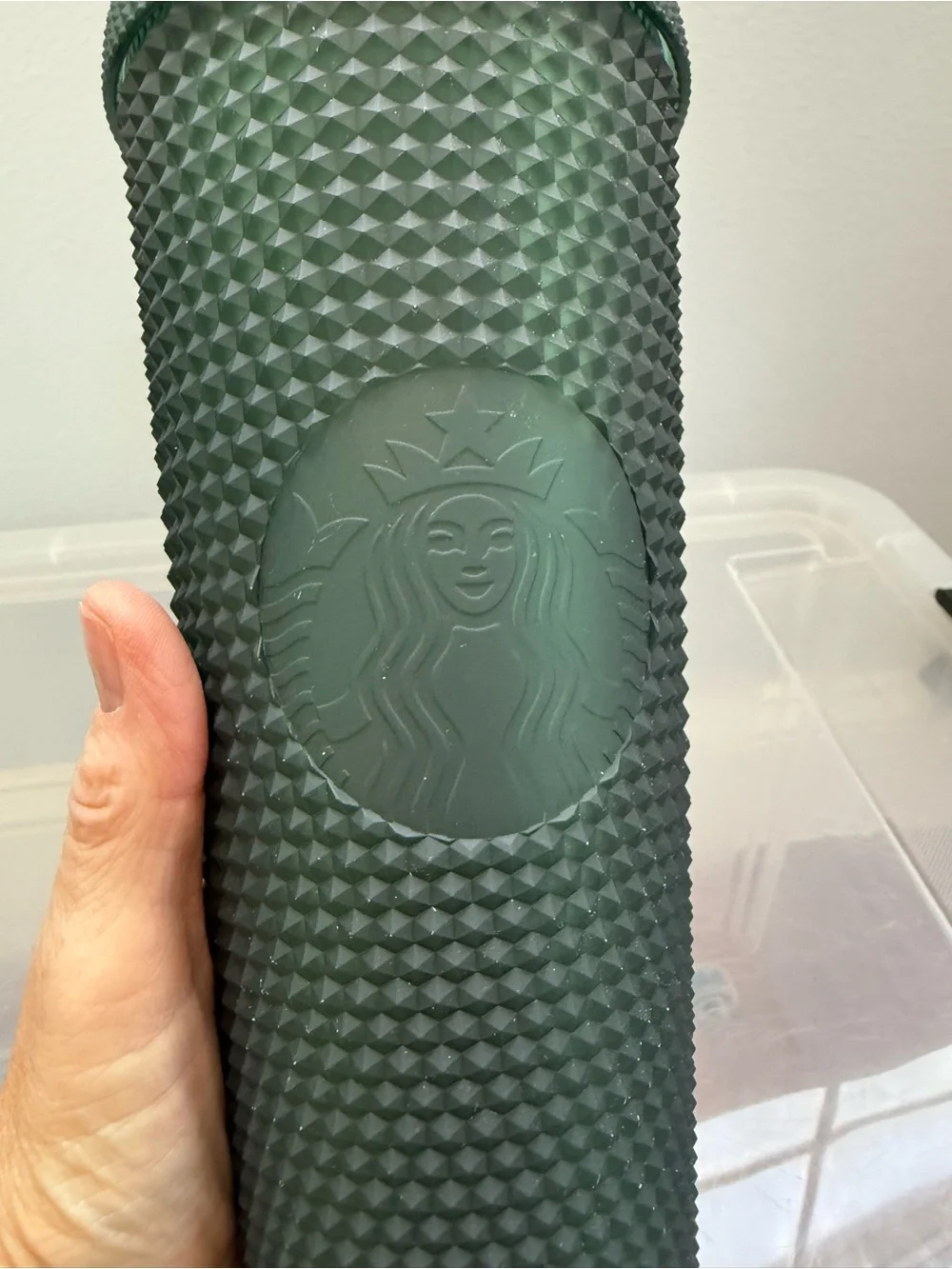 Set of Two - Starbucks Dark Green Studded Reusable Cold Cups with Straws